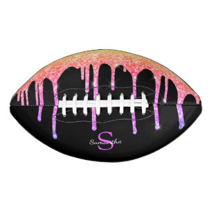 Chic Rainbow Glitter Sparkle Drips Black Monogram Football