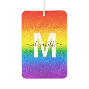 Chic Rainbow Glitter Stripes Monogram Name Air Freshener