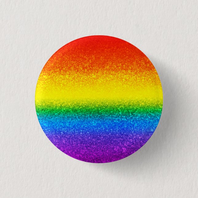 Chic Rainbow Glitter Stripes Monogram Name Button (Front)
