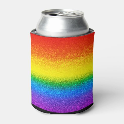 Chic Rainbow Glitter Stripes Monogram Name Can Cooler