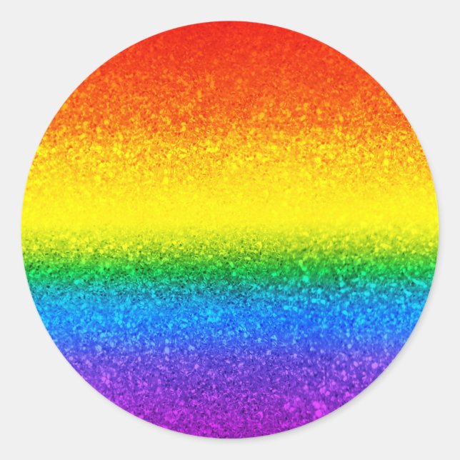 Chic Rainbow Glitter Stripes Monogram Name Classic Round Sticker (Front)