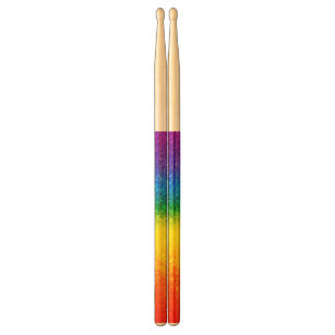Chic Rainbow Glitter Stripes Monogram Name Drum Sticks