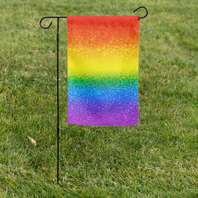 Chic Rainbow Glitter Stripes Monogram Name Garden Flag (In SItu)