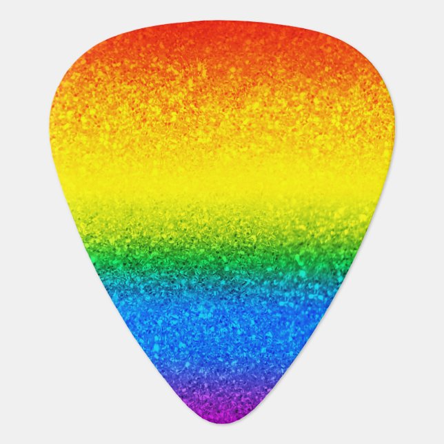 Chic Rainbow Glitter Stripes Monogram Name Guitar Pick (Front)