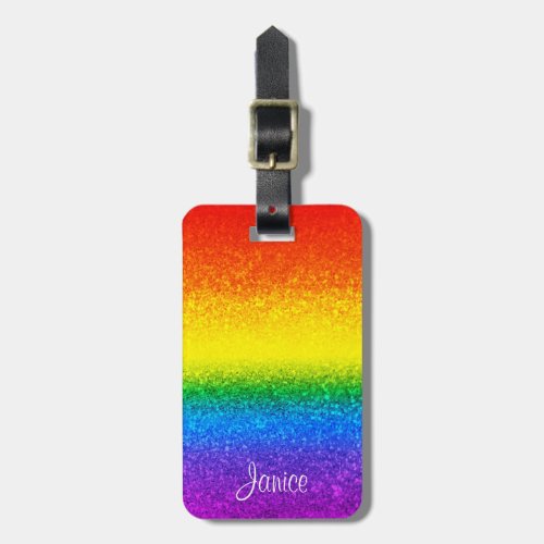 Chic Rainbow Glitter Stripes Monogram Name Luggage Tag