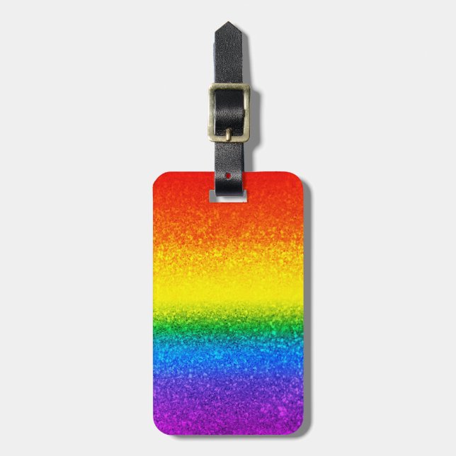 Chic Rainbow Glitter Stripes Monogram Name Luggage Tag (Front Vertical)