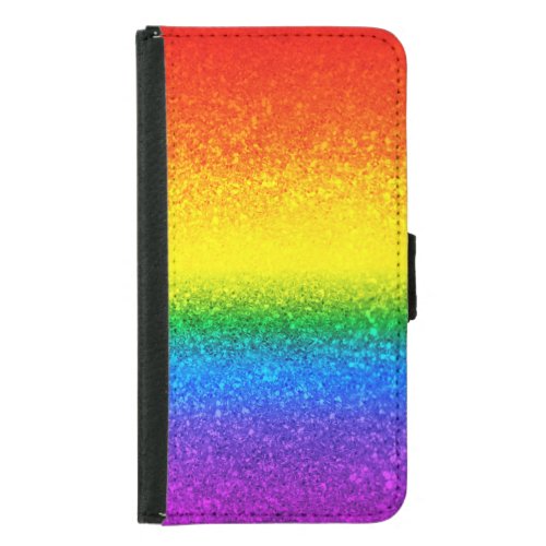 Chic Rainbow Glitter Stripes Monogram Name Samsung Galaxy S5 Wallet Case