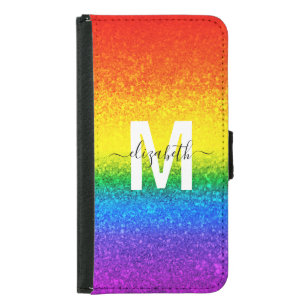 Chic Rainbow Glitter Stripes Monogram Name Samsung Galaxy S5 Wallet Case