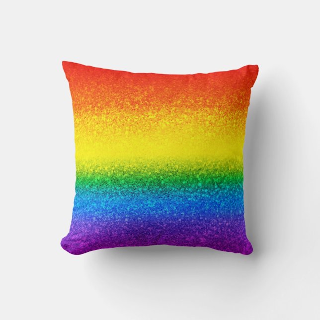 Chic Rainbow Glitter Stripes Monogram Name Throw Pillow (Front)