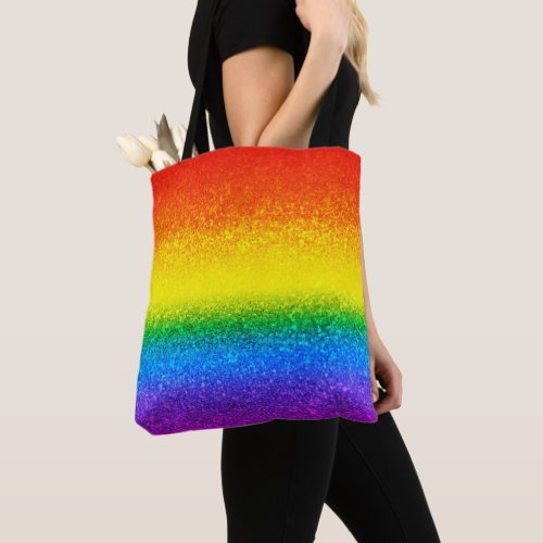 Chic Rainbow Glitter Stripes Monogram Name Tote Bag