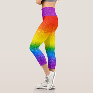 Chic Rainbow Glitter Stripes Sparkles Capri Leggings