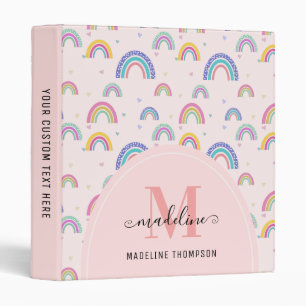 Chic Rainbow Heart Script Monogram Boho Pink 3 Rin Ring Binder