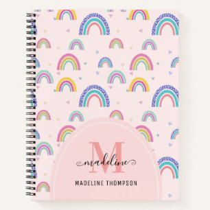 Chic Rainbow Heart Script Monogram Boho Pink Notebook