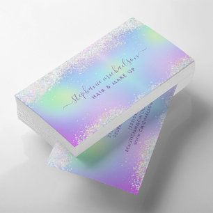 Chic Rainbow Holographic Glitter Hair Makeup Salon Business Card