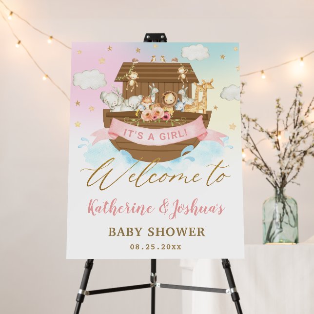 Chic Rainbow Noah's Ark Girl Baby Shower Welcome Foam Board (In Situ (Stand))