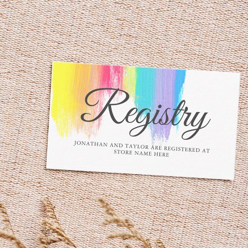 Chic Rainbow Paint Strokes LGBTQ Wedding Registry Enclosure Card