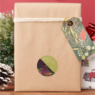 Chic Rainbow Spirals On Purple And Mustard Classic Round Sticker