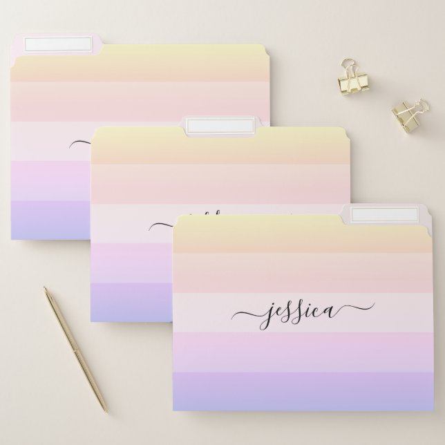 Chic rainbow striped script name file folder (Set)