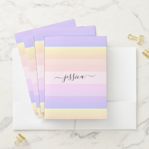 Chic rainbow striped script name pocket folder