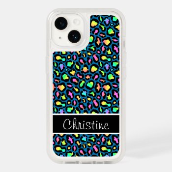 Chic Rainbow Teal Leopard Spots Iphone 14 Case by girlygirlgraphics at Zazzle