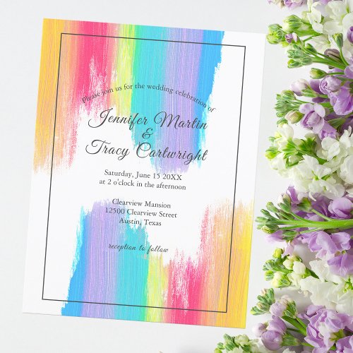 Chic Rainbow Watercolor LGBTQ Wedding Invitation Postcard