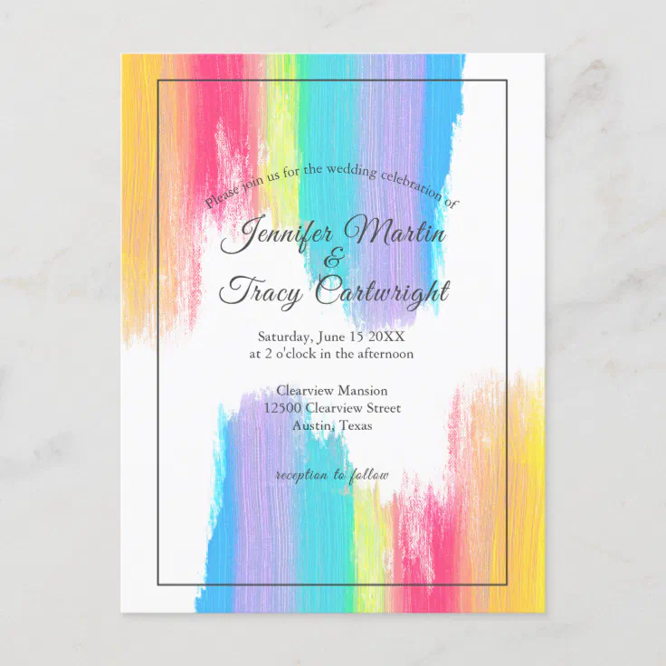 Chic Rainbow Watercolor Lgbtq Wedding Invitation Postcard Zazzle