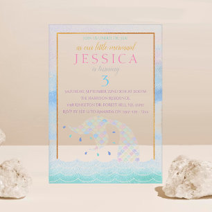 Chic Rainbow Watercolor Mermaid Any Age Birthday Acrylic Invitations