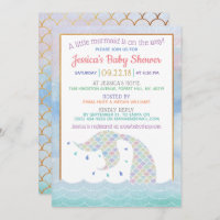 Chic Rainbow Watercolor Mermaid Baby Shower Invitation