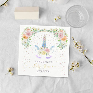Chic Rainbow Watercolor Unicorn Baby Shower Napkins