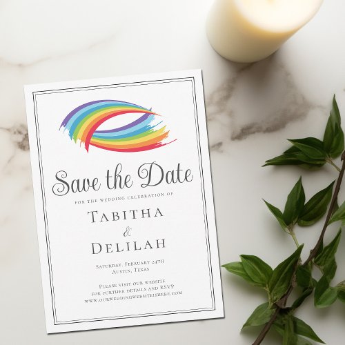 Chic Rainbow Wave Colorful LGBT Save The Date