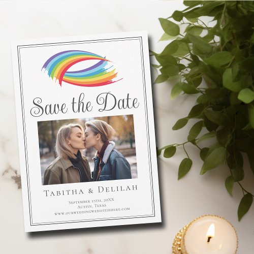 Chic Rainbow Wave LGBT Couple Photo Save The Date