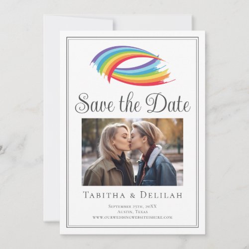 Chic Rainbow Wave LGBT Couple Photo Save The Date