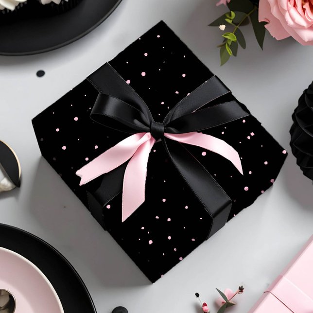 Chic Random Polka Dots Pink on Black ID1162 Wrapping Paper (Creator Uploaded)