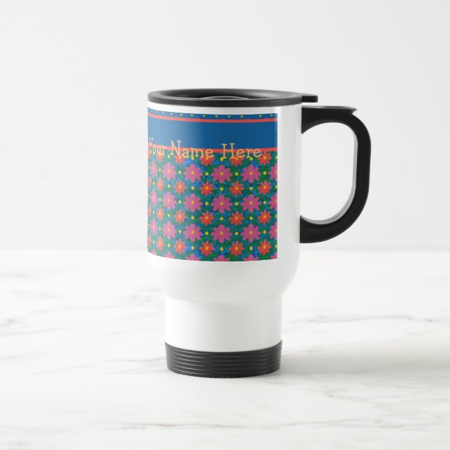 Chic Rangoli Flowers and Polkas on Blue Travel Mug (Right)