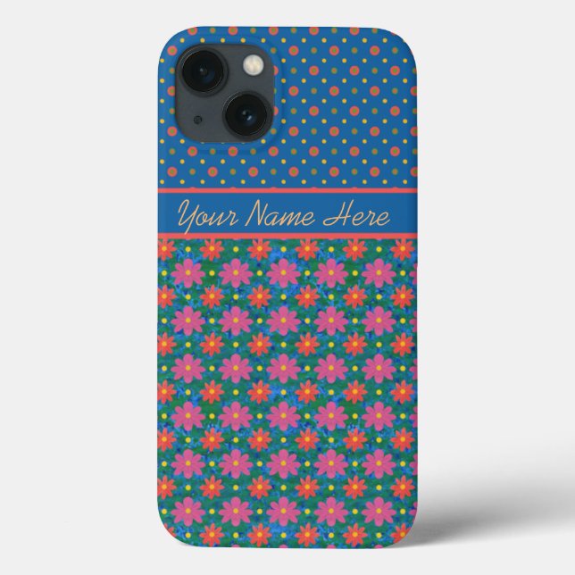 Chic Rangoli Flowers Polka Dots on Blue iPad Case (Back)