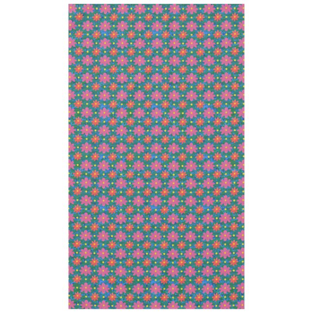 Chic Rangoli Flowers Polka Dots on Blue Tablecloth (Front)