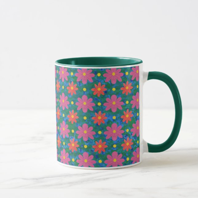 Chic Rangoli Flowers, Polka Dots Ringer Coffee Mug (Right)