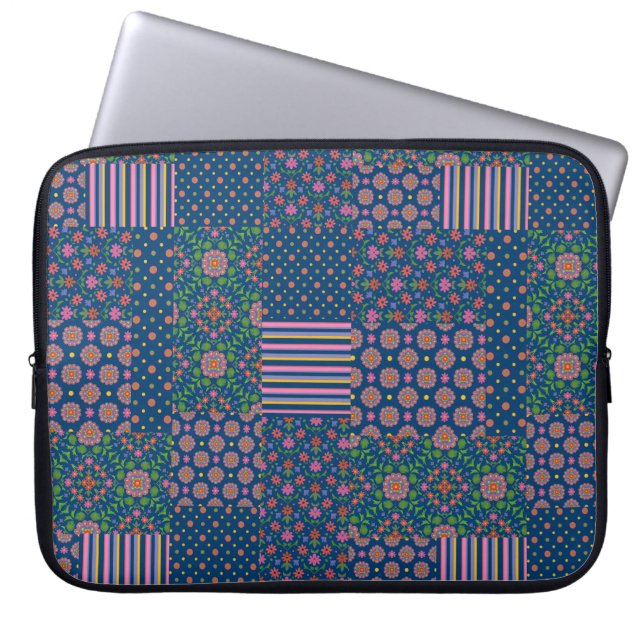 Chic Rangoli Patterns Faux Patchwork Laptop Sleeve (Front)