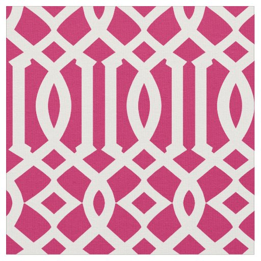 Chic Raspberry Pink and White Trellis Pattern Fabric