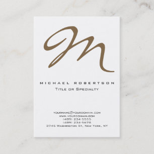 Chic Raw Umber Brown Monogram White Business Card