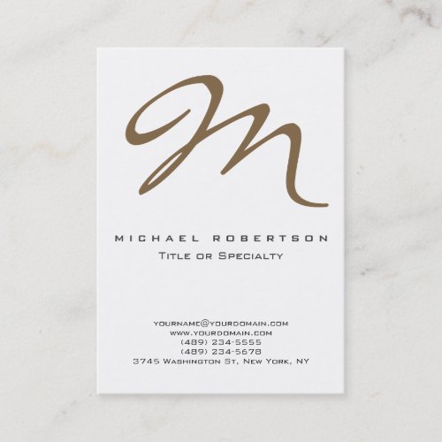 Chic Raw Umber Brown Monogram White Business Card