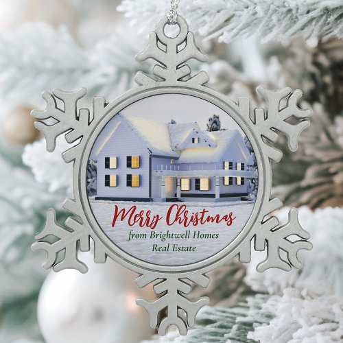 Chic Real Estate Company Custom Realtor Christmas Snowflake Pewter Christmas Ornament