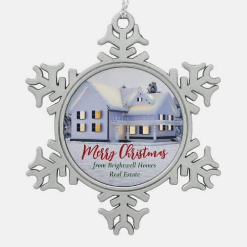 Chic Real Estate Company Custom Realtor Christmas Snowflake Pewter Christmas Ornament