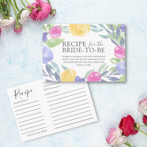 Chic Recipe for the Bride to Be Floral Watercolor Enclosure Card