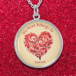 Chic Red Abstract Swirls My Heart Belongs To Sterling Silver Necklace<br><div class="desc">A red,  swirly,  abstract,  heart design with customizable text reading: My Heart Belongs To (add your sweetheart's name).</div>