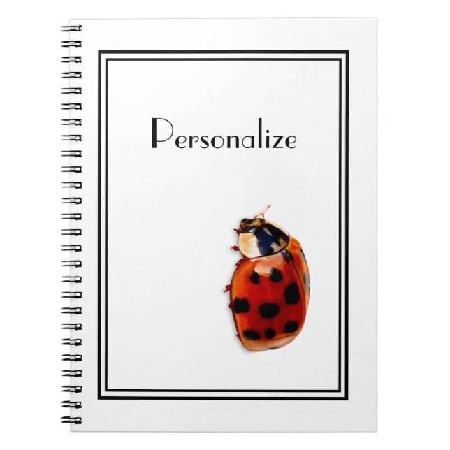 Chic Red and Black Spotted Ladybug With Name Notebook (Front)