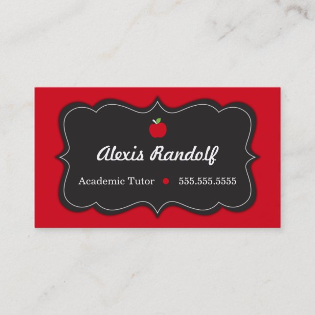 Chic Red and Black Tutor Business Card (Front)