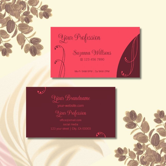 Chic Red and Burgundy Ornamental Squiggled Ornate Business Card (Creator Uploaded)