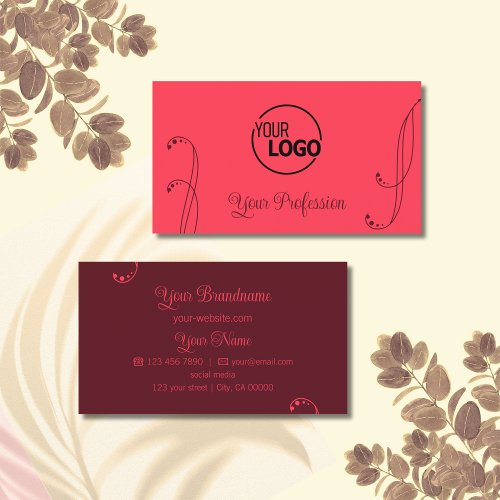 Chic Red and Burgundy Ornamental with Logo Ornate Business Card