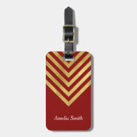Chic Red and Faux Gold Geometric Luggage Tag